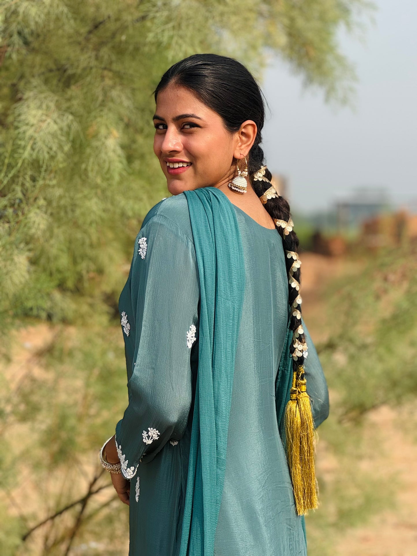 Sakhi Ethnic Flair in Dusty Teal