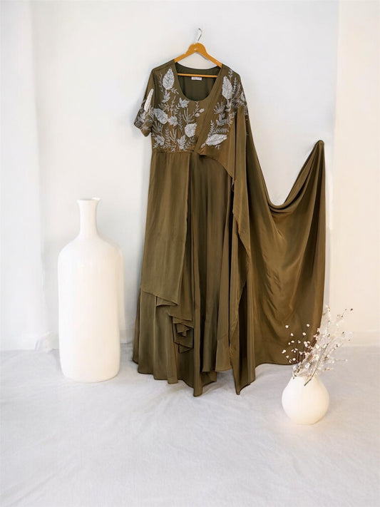 Olive Luxe Draped Gown