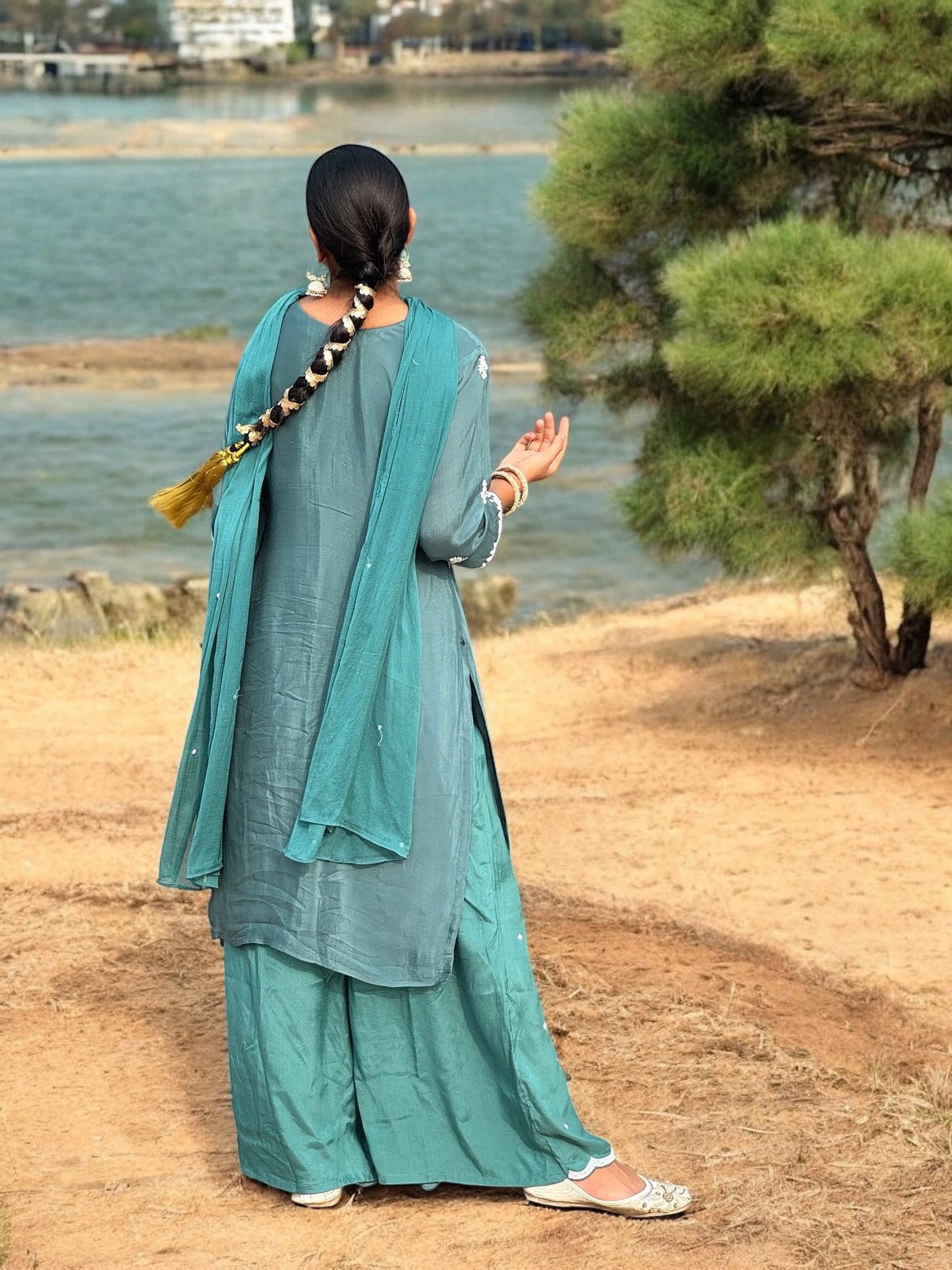 Sakhi Ethnic Flair in Dusty Teal