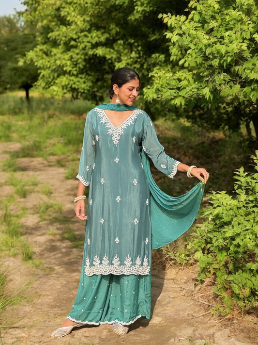 Sakhi Ethnic Flair in Dusty Teal
