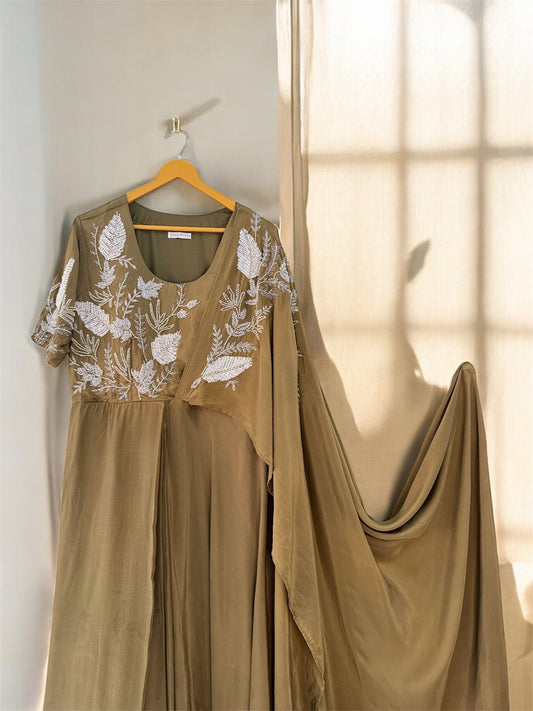 Olive Luxe Draped Gown